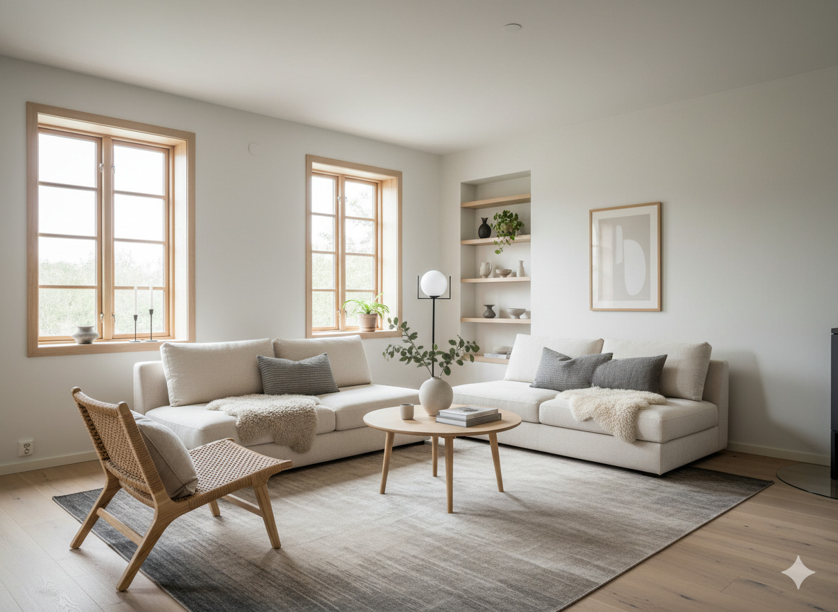 Scandinavian living room with natural light and minimalist furniture